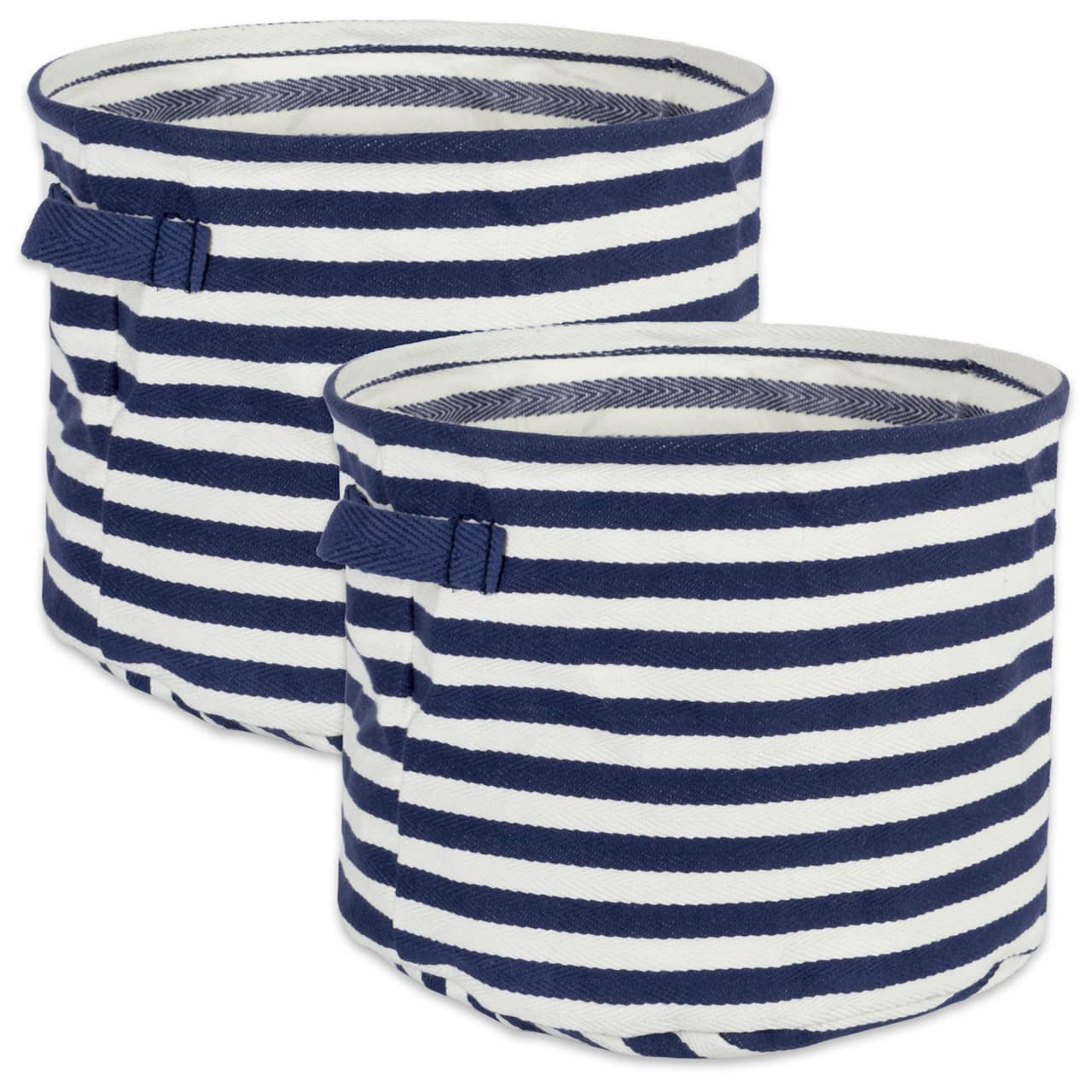 DII® Medium Round Stripes PE-Coated Herringbone Woven Cotton Laundry Bin, 2ct.